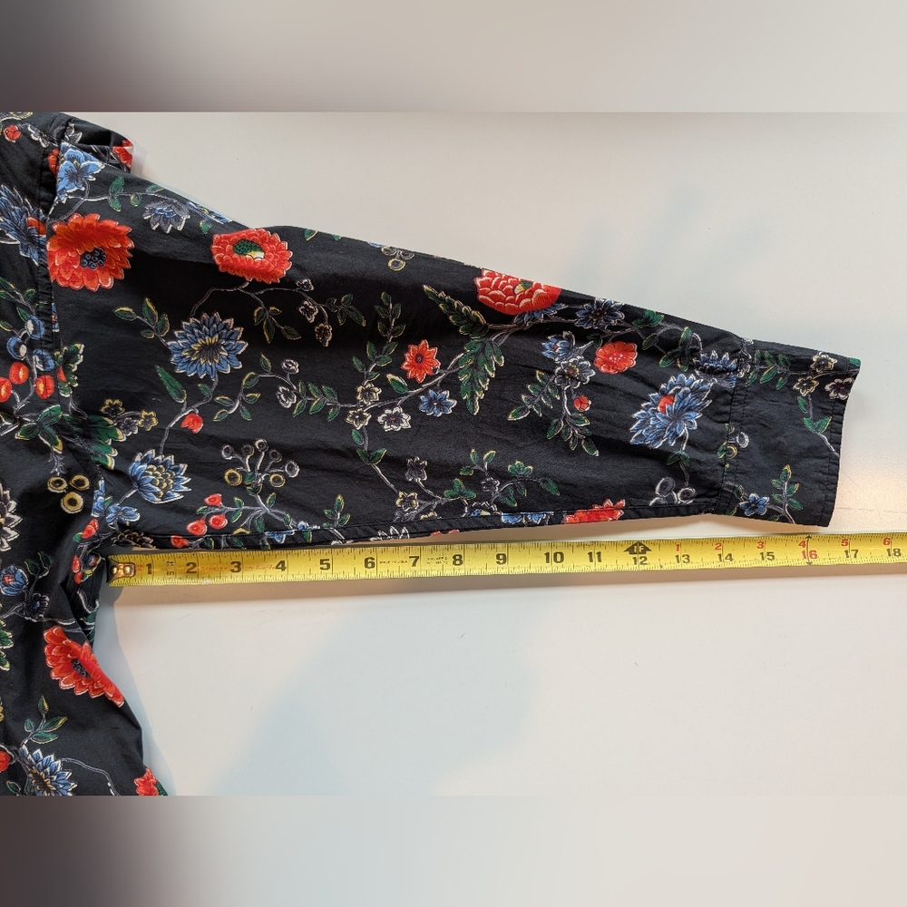 Fragonard Cotton Floral Self Belted Shirt Dress Free Size Navy Red - Picture 9 of 10